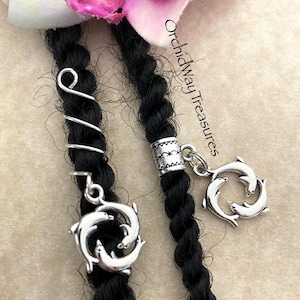 Loc Jewelry Silver Dolphin Dread/Braid Coil or Cuff Locs Dreadlock Charm Sisterloc Jewel Hair Accessories Beachy Coastal Dolphin Swirl