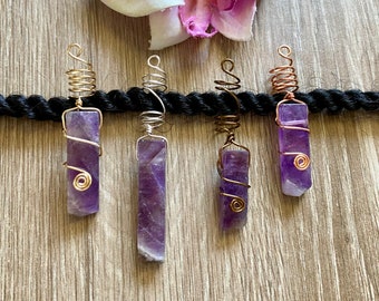 Loc Jewelry w/Amethyst Gemstone Dreadlock Charm Hair Jewelry Braids Dread Locs Jewelry Amethyst Hair Jewelry Unisex Hair Accessories