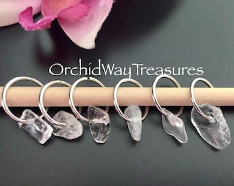 Silver Hair Rings w/Quartz Gemstones Set of 6 Braid/Dread Rings Loc Jewelry Bridal Wedding Jewelry Quartz Hair Accessories