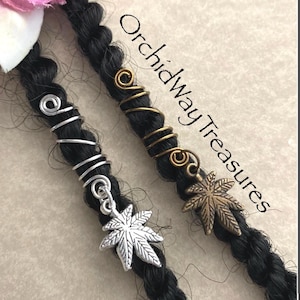 Silver or Bronze Pot Leaf Dread/Braid Charm Dreadlock Coil Marijuana Leaf Weed Loc Jewelry Sisterloc Unisex Mens Hair Accessories