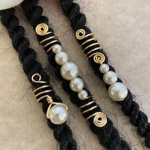 Loc Jewelry w/Ivory Glass Pearls Set of 3 Dread/Braid Charms Dreadlock Dreads Braids Sisterloc Cuffs Locs Beads Wedding Hair Accessories