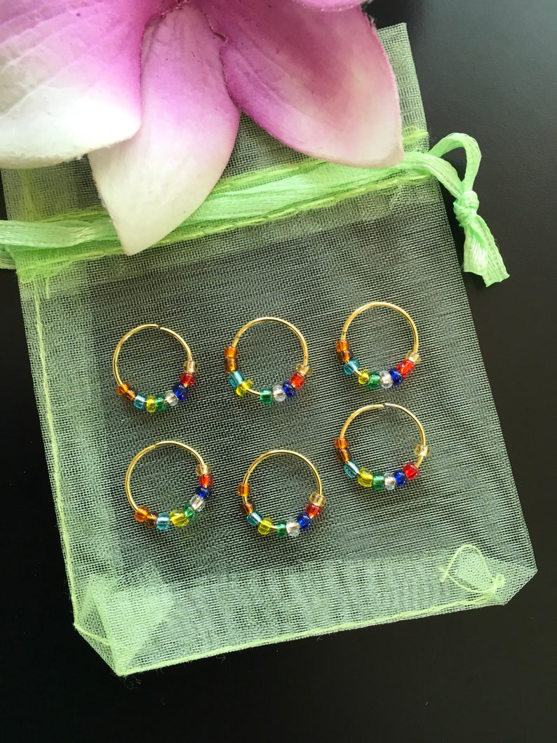 Gold Hair Rings w Colorful Glass Beads Braid Rings Dread Rings Loc Jewelry Beaded Hair Rings Hippie Boho Braid Dread Jewelry Locs Rings