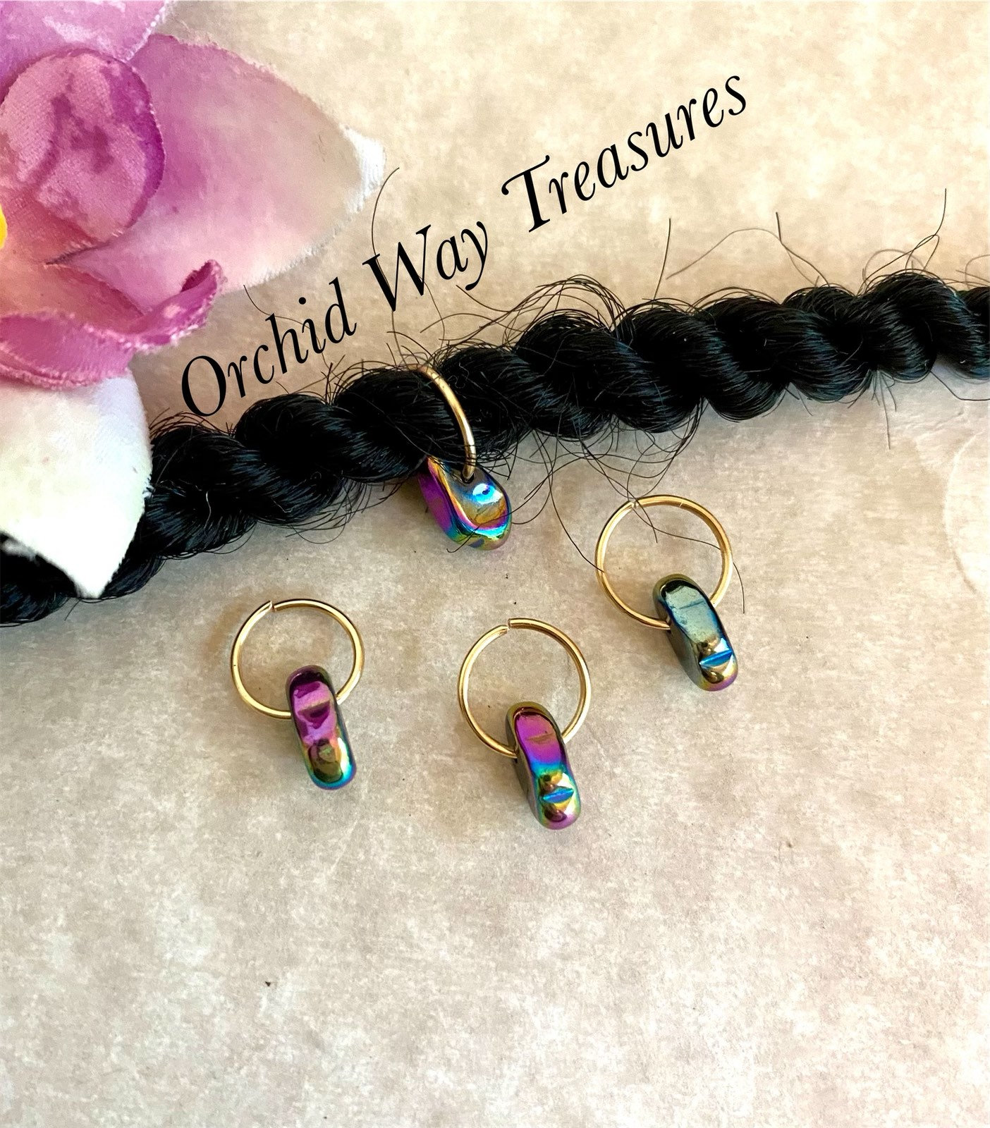 Gold Hair Rings W/hematite Gems Set of 4 Braid/dread Rings Boho Hair ...