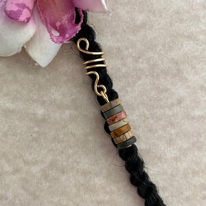 Picasso Jasper Heishi Gemstones Dread/Braid Charm Loc Jewelry Dreadlock Coil Mens Unisex Dread Beads Jasper Hair Accessories Bild 3