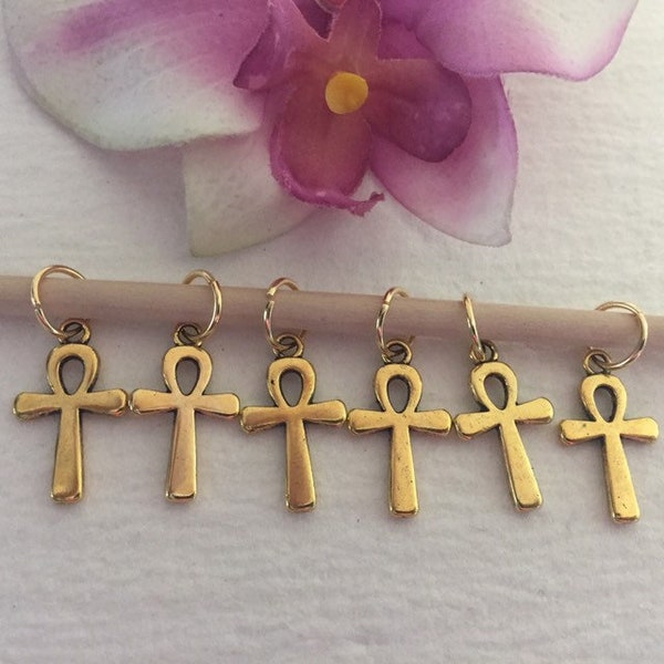 Gold Hair Rings w/Ankh Charms 6 Braid Rings Braid Jewelry Dread Rings Boho Hair Jewelry Hippie Hair Jewelry Braids Locs Dreadlock Loc Rings