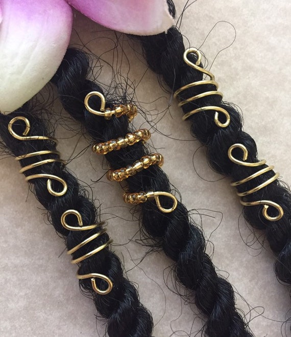 Loc Jewelry W/gold Glass Beads Set of 5 Dreadlock Charms Hair