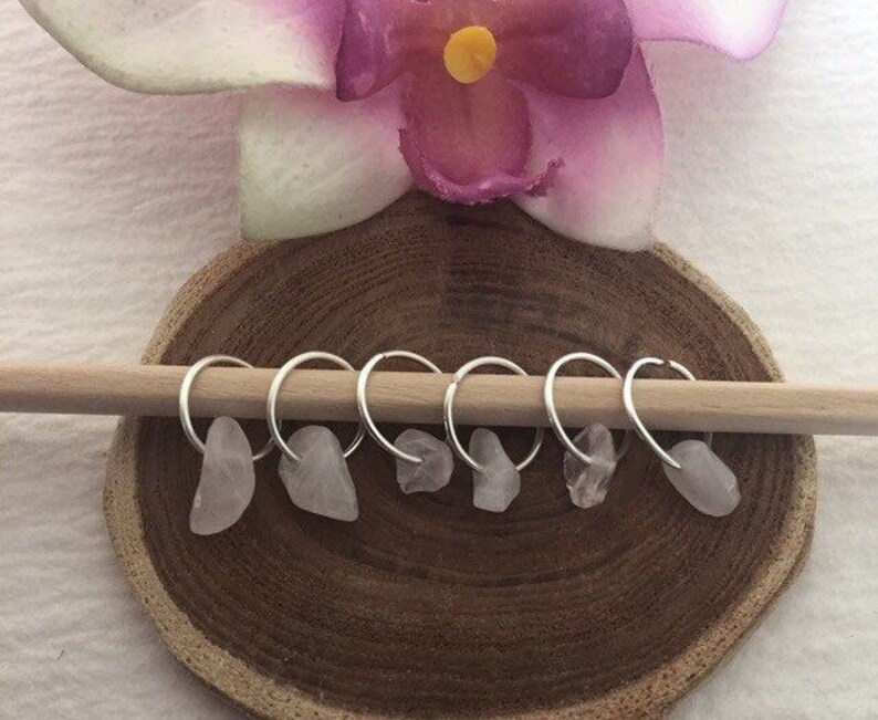 Silver Hair Rings wRose Quartz 6 Braid Rings Sisterlocks Dread Rings Loc Jewelry Beaded Hair Rings Bridal Wedding Dread Jewelry Locs