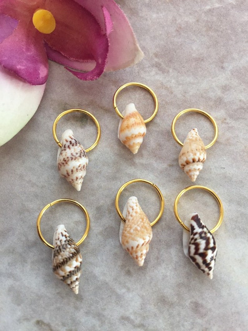 Hair Rings w/Shells Silver or Gold Braid/Dread Rings Locs Shell Hair Jewelry Boho Braids Dreads Sea Shell Loc Jewelry Island Tropicl Beachy image 2