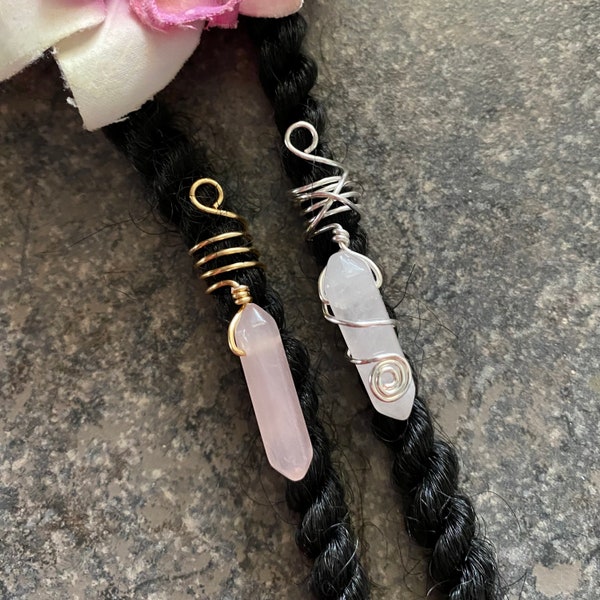 Loc Jewelry Rose Quartz Dread/Braid Charm Locs Dreads Braids Dreadlocks Sisterlocs Wire Spiral Coil Gemstone Crystal Pink Hair Accessories