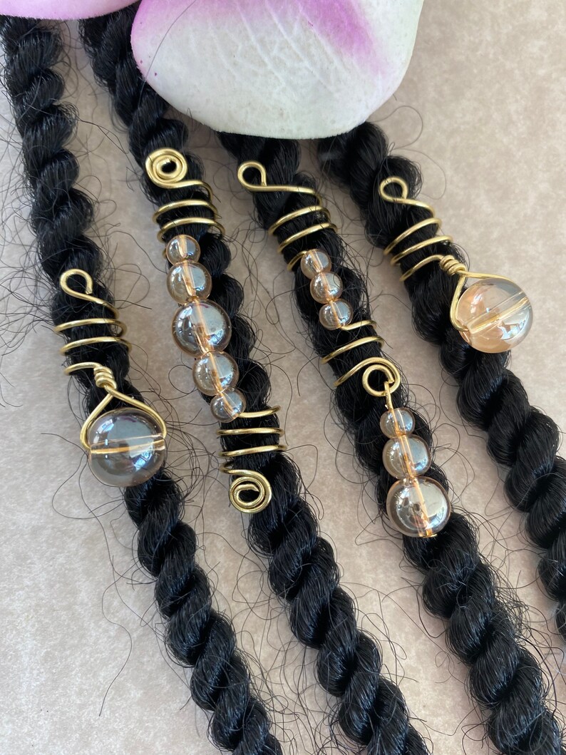 Loc Jewelry Gold Coils w/Amber Glass Set of 4 Dreadlock Cuffs Etsy