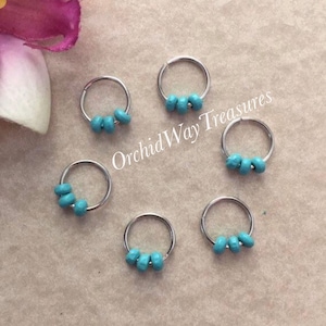 Silver Hair Rings w/Turquoise Wooden Beads Set of 6 Braid/Dread Rings Boho Hair Jewelry Hippie Braids Southwestern Wood Hair Accessories