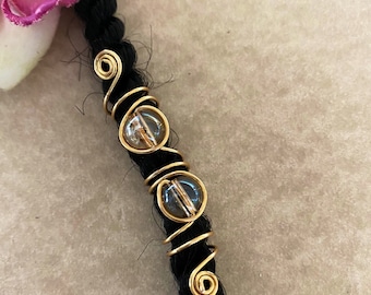 Loc Jewelry Gold w/Amber Glass Beads Dread/Braid Charm Dreadlock Coil Sisterloc Cuff Wedding Champagne Hair Accessories