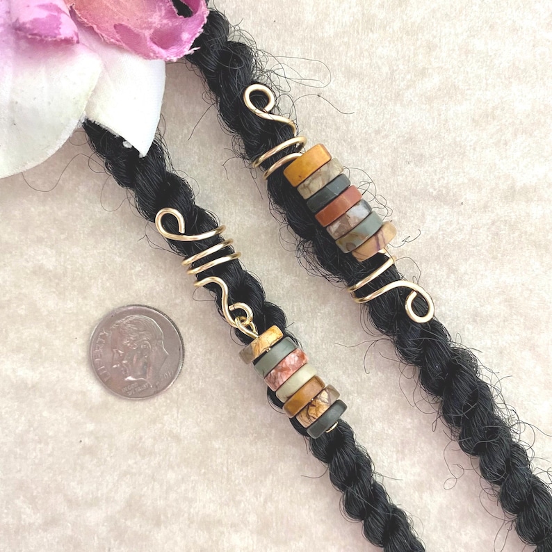 Picasso Jasper Heishi Gemstones Dread/Braid Charm Loc Jewelry Dreadlock Coil Mens Unisex Dread Beads Jasper Hair Accessories Bild 2