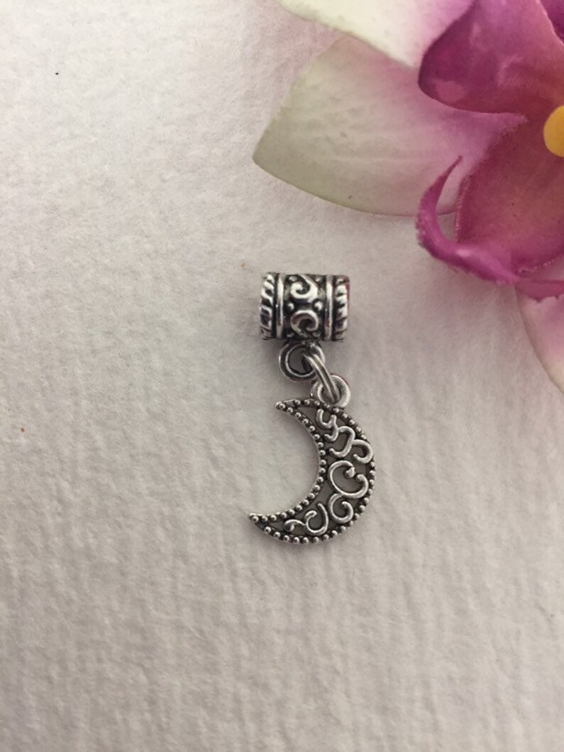 Silver Moon Dreadlock CuffCharm Loc Jewelry Dreads Braids Boho Euro Bracelet Charm Locs Jewelry Silver Filigree Crescent Moon Sisterlocs