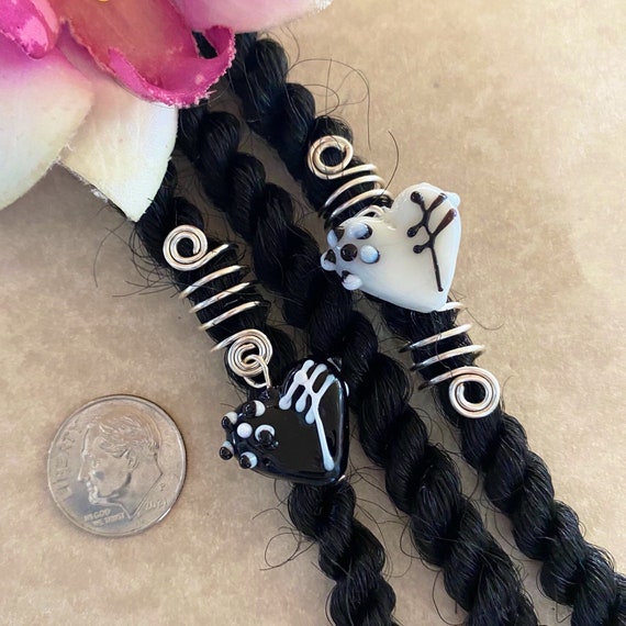 Loc Jewelry Black or White Glass Heart Dread/braid Charm Dreads