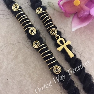 Loc Jewelry Gold Ankh Braid/Dread Charms Set of 3 Dreadlock Sisterlocs Cuffs Egyptian Jewelry Ankh Coil Hair Accessories Unisex Men’s Locs