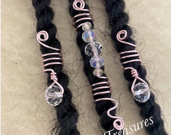 Loc Jewelry Pink w/Clear Glass Crystals Set of 3 Dreadlock Cuffs Hair Jewelry Dreads Braids Locs Choice of Wire Color Hair Accessories