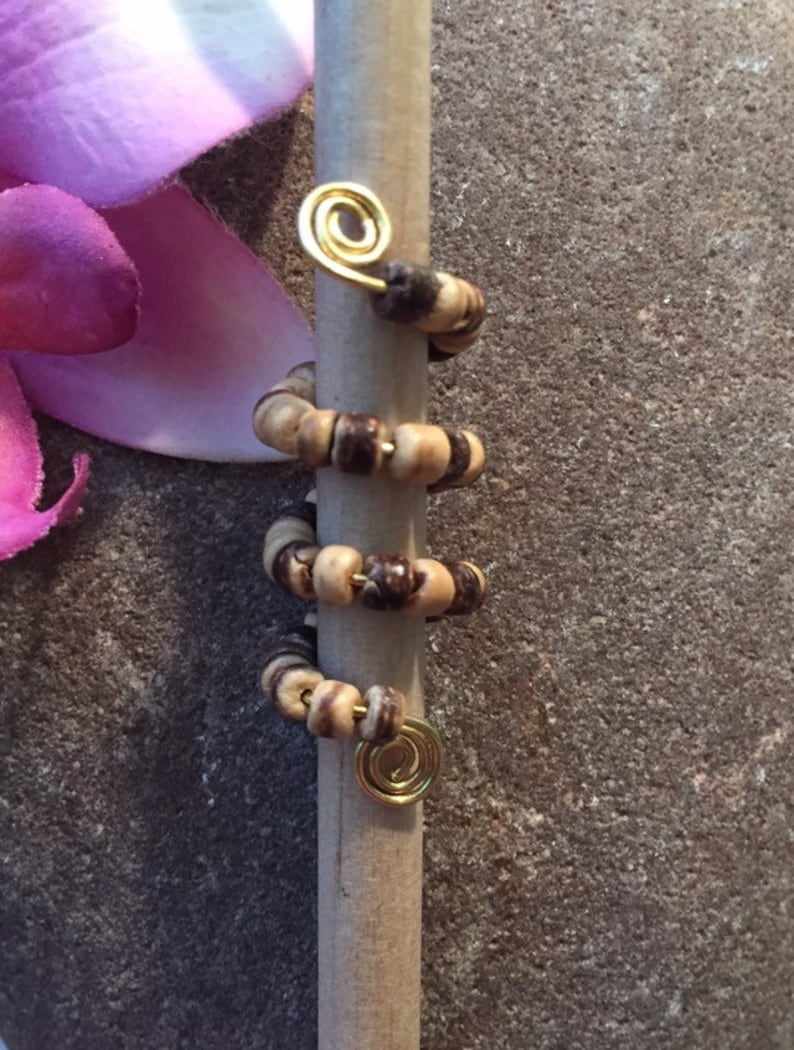 Loc Jewelry Gold Coil wTiny Wood Beads Dreadlock Cuff Hair Jewelry Braids Dread Beads Locs Jewelry Sisterlocs Braid Jewelry