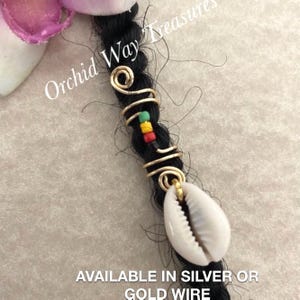 Cowrie Shell w/Rasta Beads Dread/Braid Charm Dreadlock Coil Loc Jewelry Sisterloc Spiral Afrocentric Hair Accessories