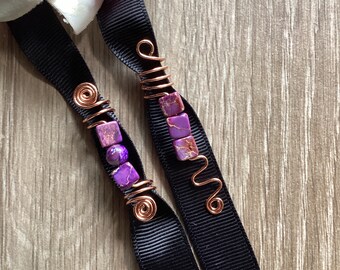 Loc Jewelry Jasper Gemstones Set of 2 Dread/Braid Charms Hair Jewelry Dreads Braids Locs Dreadlock Beads Purple Jasper Hair Accessories