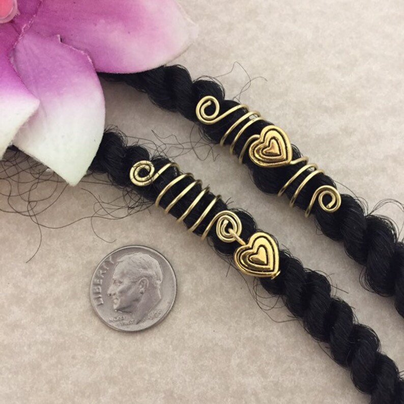 Loc Jewelry Gold Coils W/heart Charm Set of 2 Dreadlock Cuffs Etsy