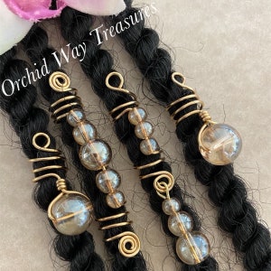 Loc Jewelry Gold Coils w/Amber Glass Set of 4 Dread/Braid Charms Dreads Braids Beads Dreadlock Coils Locs Sisterloc Wedding Hair Accessories