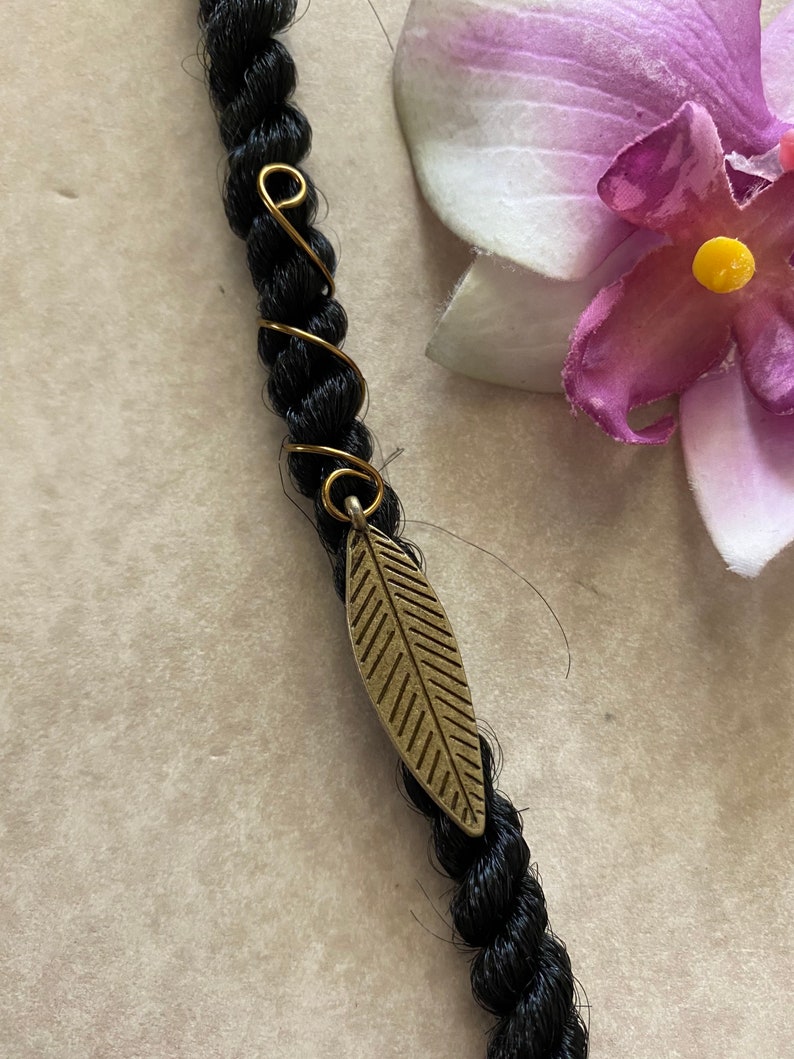 Loc Jewelry Leaf on Copper Gold or Bronze Coil Dreadlock Cuff Hair Jewelry Braids Dreads Locs Braid Jewelry Sisterloc Silver