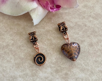 Loc Jewelry Copper Dread/Braid Cuff Hammered Heart or Swirl Dreadlock Charm Sisterloc Jewelry Copper Cuff Locs Hair Accessories Gift for Her