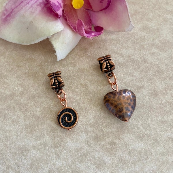 Loc Jewelry Copper Dread/Braid Cuff Hammered Heart or Swirl Dreadlock Charm Sisterloc Jewelry Copper Cuff Locs Hair Accessories Gift for Her