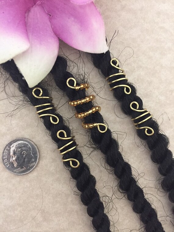 Loc Jewelry Gold Coil wTiny Wood Beads Dreadlock Cuff Hair Jewelry Braids Dread Beads Locs Jewelry Sisterlocs Braid Jewelry