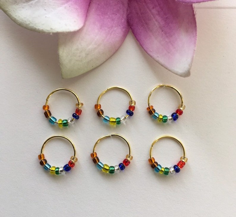 Gold Hair Rings w Colorful Glass Beads Braid Rings Dread Rings Loc Jewelry Beaded Hair Rings Hippie Boho Braid Dread Jewelry Locs Rings