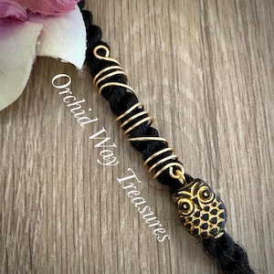 Loc Jewelry Black & Gold Glass Owl Dread/Braid Charm Dreadlock Coil Locs Owl Hair Accessories Sisterlocs Jewel Spiral Owl Braid Beads