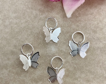 Silver Hair Rings w/3D Silver Butterfly Charms Braid Rings Braid Jewelry Dread Rings Boho Hair Charms Dred Dreadlock Loc Jewelry Butterflies