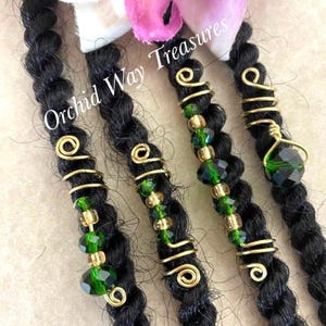 Loc Jewelry Gold & Emerald Green Dread/Braid Coils Set of 4 Dreadlock Sisterloc Charms Majestic Hair Accessories