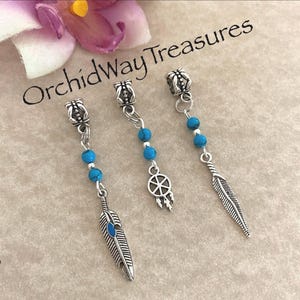 Loc Jewelry Feathers & Dreamcatcher w/Turquoise Beads Set of 3 Dread/Braid Cuffs Dreadlock Sisterloc Locs Boho Southwestern Hair Accessories