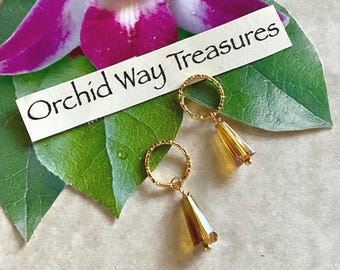 Set of 2 Gold Hair Rings w/Amber Glass Teardrops Braid/Dread Rings Dreadlock Charms Sisterlocs Hair Accessories Loc Jewelry