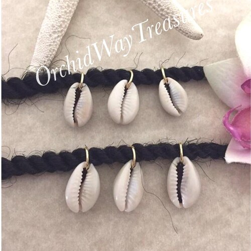 Set of 6 Hair Rings w/Cowrie Shells Braid/Dread Rings Loc Jewelry Boho Beachy Tropical Unisex Mens Hair Accessories Seashell