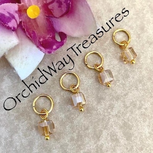 Gold Hair Rings w/Champagne/Amber Faceted Glass Beads Set of 4 Braid/Dread Rings Loc Jewelry Hair Accessories Dreadlock Sisterloc Hoops