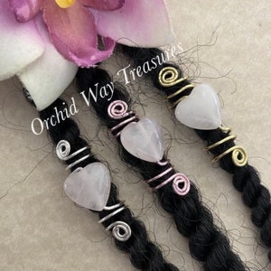 Loc Jewelry Rose Quartz Heart Dread/Braid Charm Dreadlock Coil Choice of Wire Color Rose Quartz Locs Sisterlocs Coil Spiral Hair Accessories