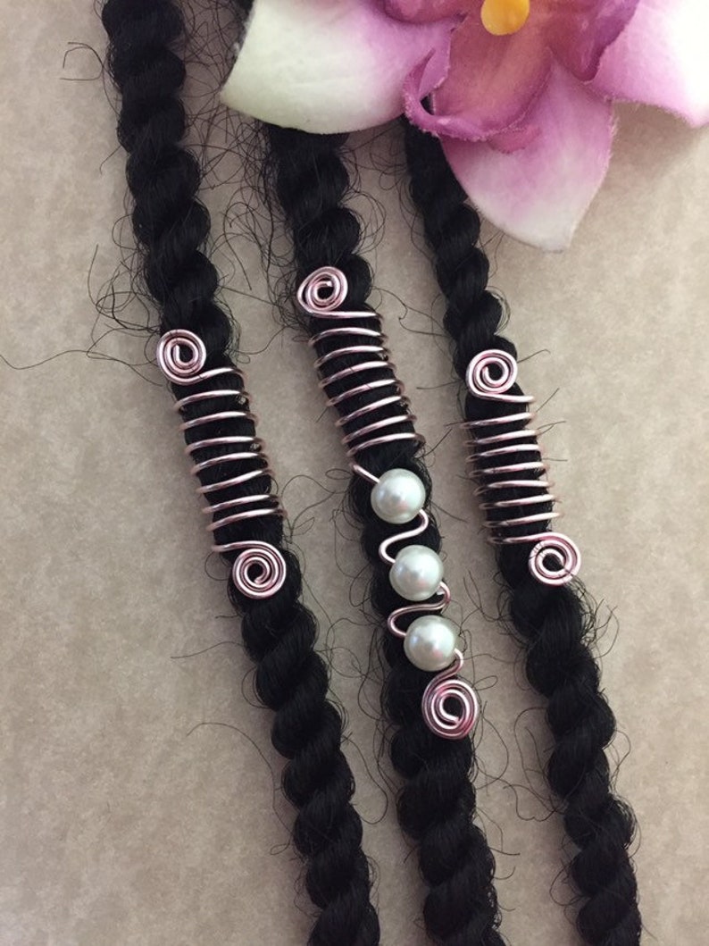 Loc Jewelry Pink Coils w/White Pearls Set of 3 Dreadlock Cuffs Etsy