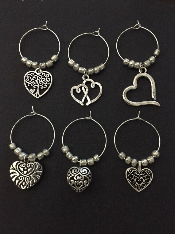 Filigree Heart Wine Glass Charms x 6 or 10 6