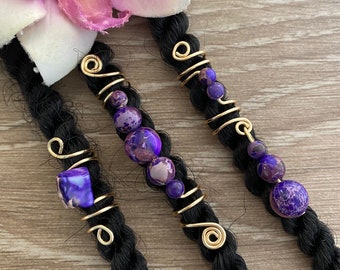 Loc Jewelry w/Jasper Gemstones Set of 3 Dreadl/Braid Charms Dreads Braids Locs Dreadlock Purple Jasper Coil Unisex Coil Hair Accessories