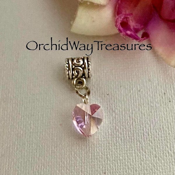 Pink Crystal Glass Heart Dread/Braid Cuff Dreadlock Sisterloc Charm Heart Loc Jewelry Hair Accessories