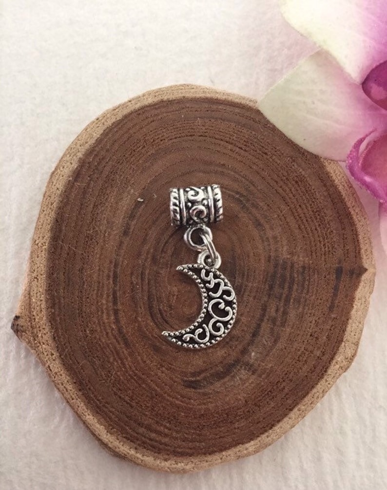 Silver Moon Dreadlock CuffCharm Loc Jewelry Dreads Braids Boho Euro Bracelet Charm Locs Jewelry Silver Filigree Crescent Moon Sisterlocs