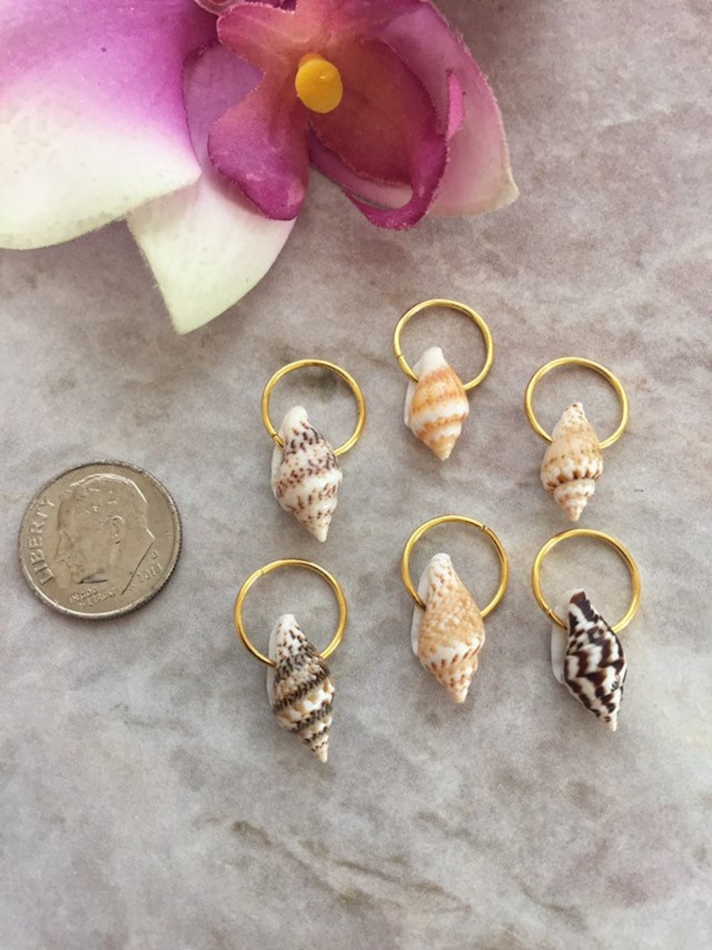 Hair Rings w/Shells Silver or Gold Braid/Dread Rings Locs Shell Hair Jewelry Boho Braids Dreads Sea Shell Loc Jewelry Island Tropicl Beachy image 4