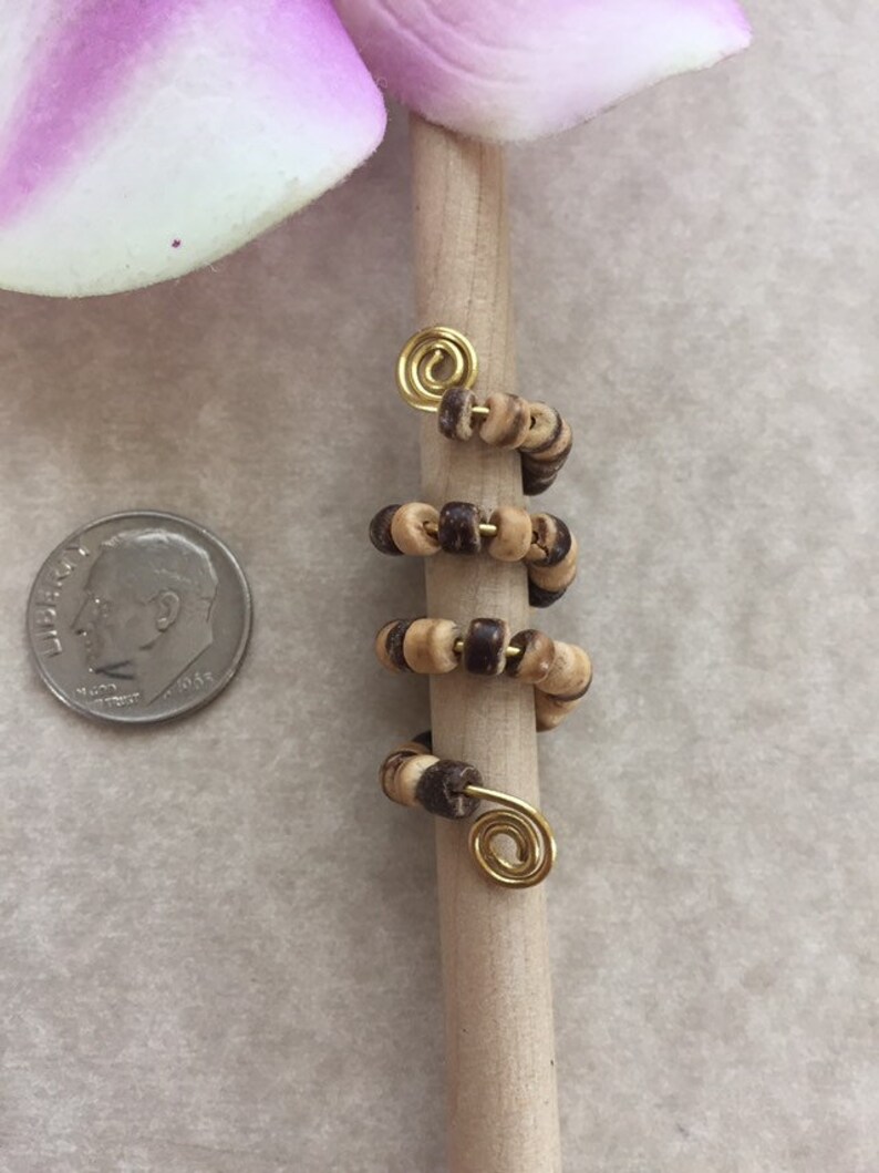 Loc Jewelry Gold Coil wTiny Wood Beads Dreadlock Cuff Hair Jewelry Braids Dread Beads Locs Jewelry Sisterlocs Braid Jewelry