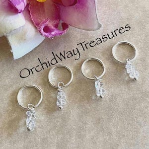 Silver Hair Rings w/Clear Crystal Beaded Dangles Set of 4 Braid/Dread Rings Dreadlock Wedding Prom Hair Accessories Loc Jewelry