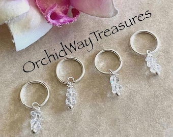 Silver Hair Rings w/Clear Crystal Beaded Dangles Set of 4 Braid/Dread Rings Dreadlock Wedding Prom Hair Accessories Loc Jewelry