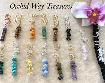 Loc Jewelry Gemstone Dread/Braid Charm Choice of Gems Dreadlock Coil Locs Sisterloc Boho Hair Accessories Amethyst Citrine Rose Quartz Agate