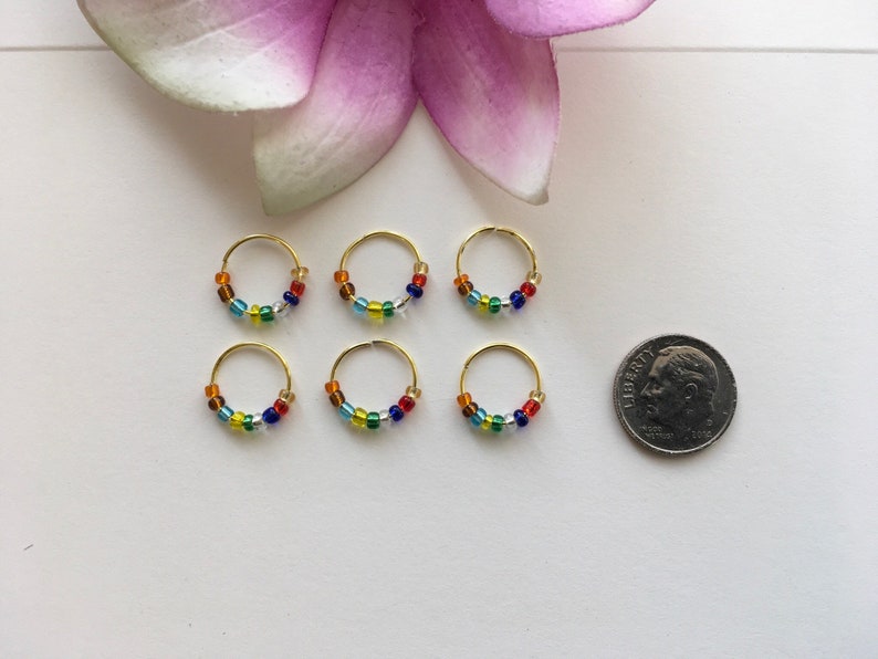 Gold Hair Rings w Colorful Glass Beads Braid Rings Dread Rings Loc Jewelry Beaded Hair Rings Hippie Boho Braid Dread Jewelry Locs Rings